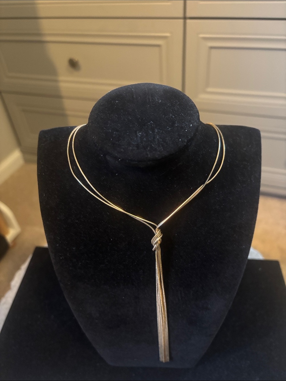 Goldtone double strand Knot Tassel Y-Necklace - Women Jewelry